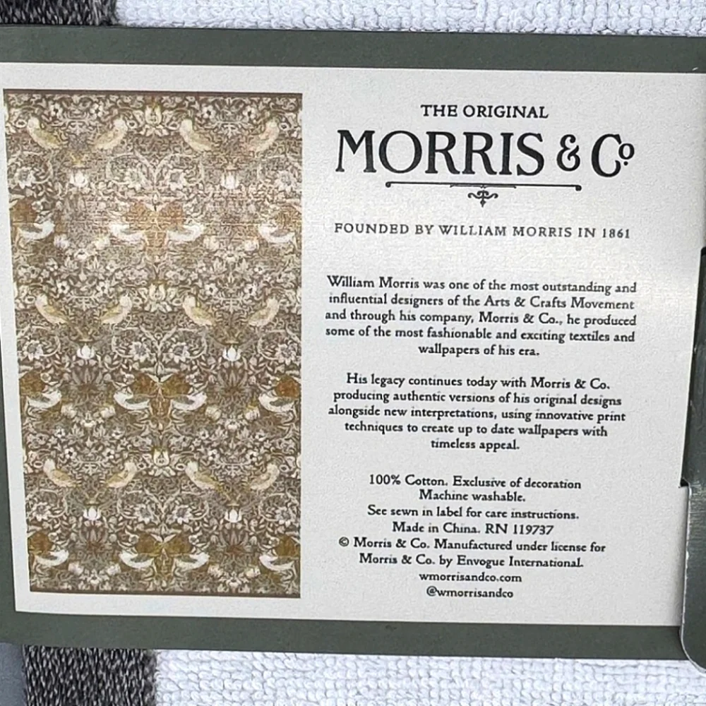 6pc Morris & Co Strawberry Thief Bird & Floral Velour Bath Hand Tip Towel Set